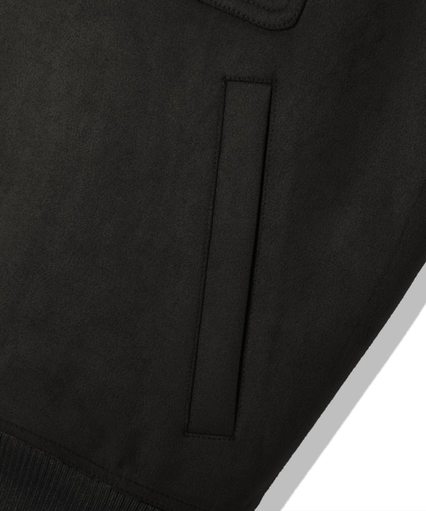 Trillion Two-Pocket Button Suede Bomber Jacket_Black