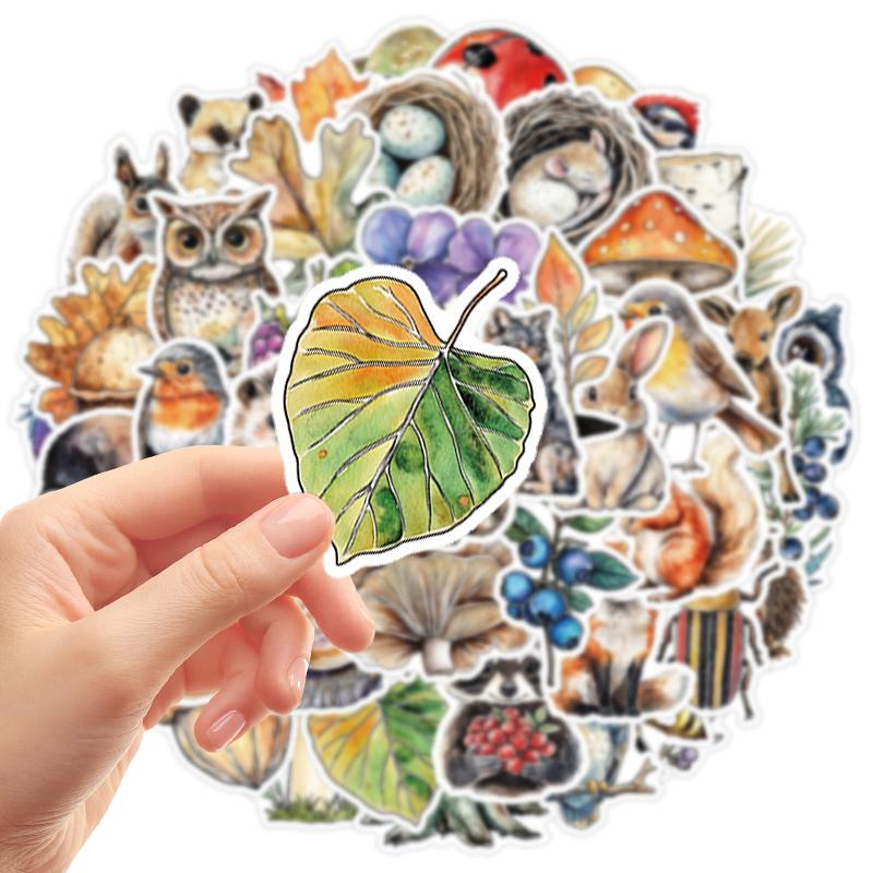 50PCS Cute Cartoon Animal Stickers Watercolor Animal Theme Sticker Nature Jungle Stickers Vinyl Waterproof Decals for Scrapbook