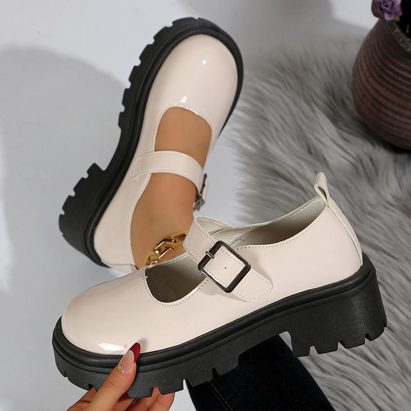 Fashion Patent Leather Thick Sole Mary Jane Shoes Women 2025 Ankle Buckle Platform Pumps Woman Round Toe High Heel Lolita Shoes Female