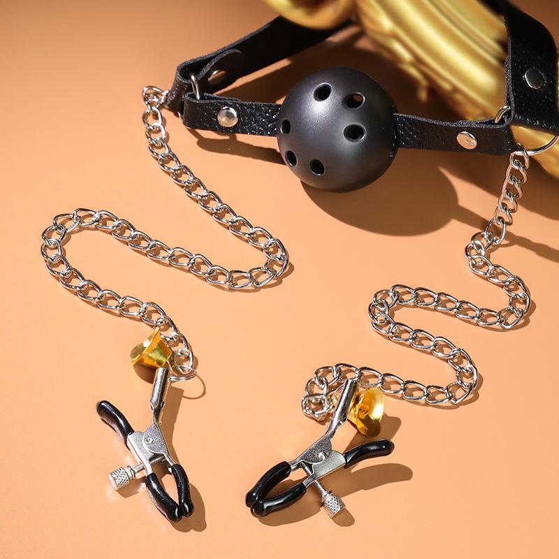 Mi Ji Double Peak Stimulation Nipple Clamps & Mouth Plug SM Toy