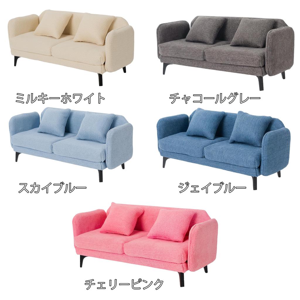 Puppenhaus Miniaturmöbel im Maßstab 1:6, Kompaktes modernes Sofa, Kirschrosa, mit 2 Kissen, Puppensofa, Miniatur-Interieur