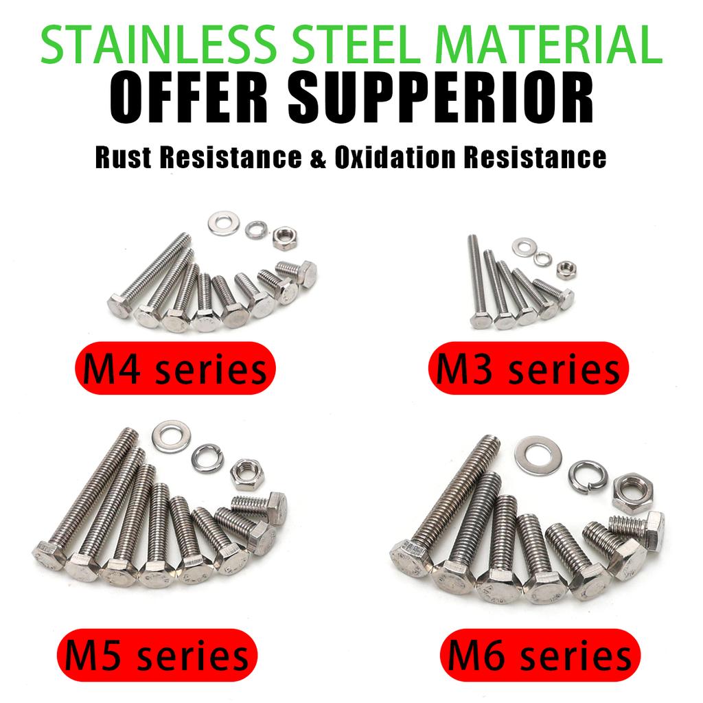 800pcs/Stainless Steel Hex Bolts, Screws, Nuts, Springs, Washers, J Nut Set, M3 M4 M5 M6 Machine Screws, Repair Tool Set