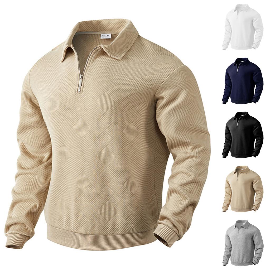 Men'S Long Sleeved Zipper Collar Shirt, Fashionable And Casual Lapel Top