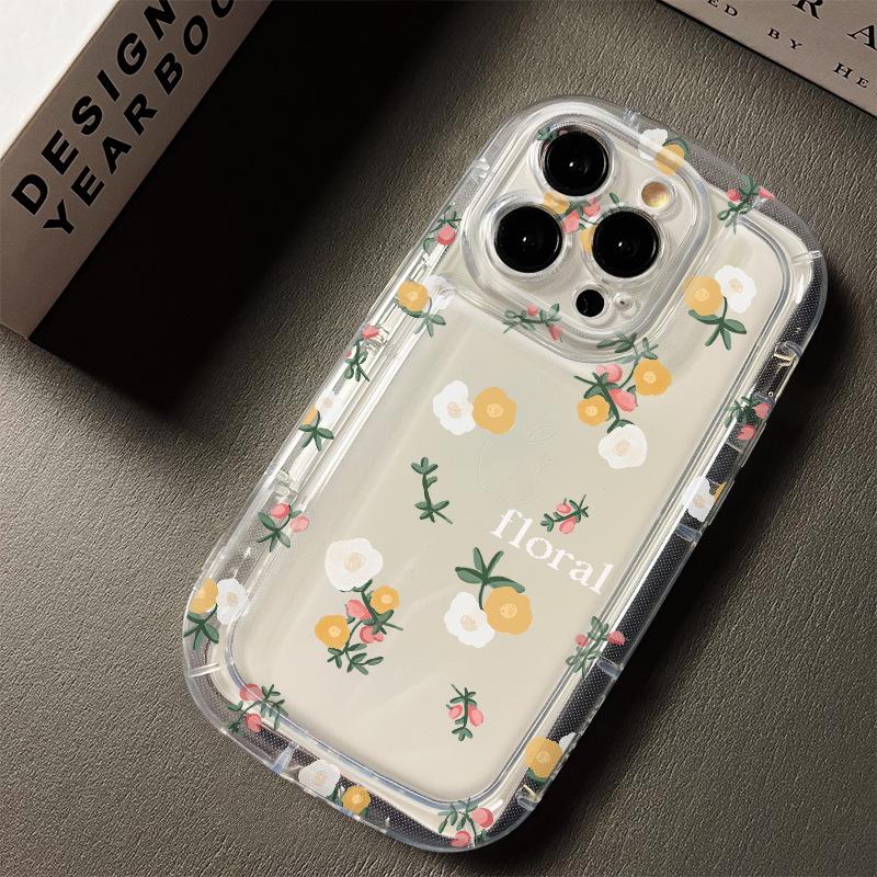 Small fresh yellow flower is suitable for iPhone12promax mobile phone case, Apple 12pro all-inclusive transparent 13 soft case.