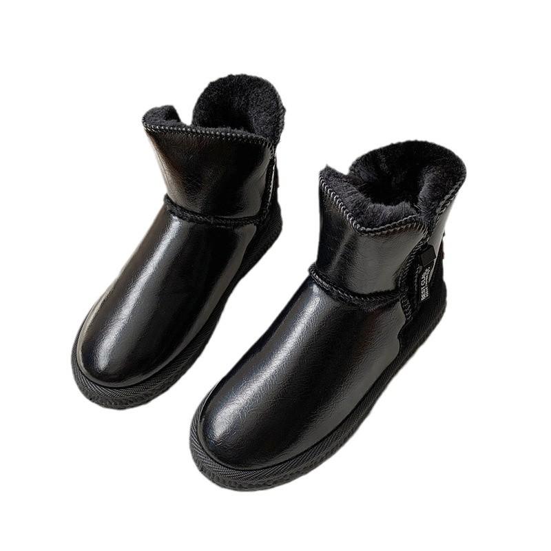 Source 2025 Snow Boots Women's 2025 New Winter Plush Cotton Shoes Leather Surface Waterproof Short Boots Women's