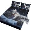 Starry Sky Cat 4-Piece Set, Cute Kitten Helps Sleep, Including 1 Bed Sheet, 1 Duvet Cover, 2 Pillowcases (Pets, Life)