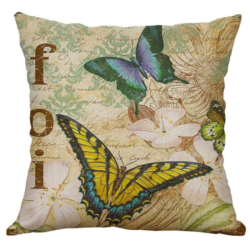 Elegant 18" Butterfly Bees Cotton Linen Pillow Case For Stylish Home Decor