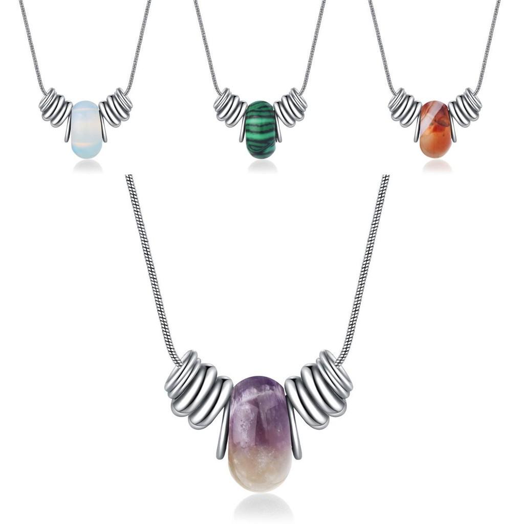 Natural Elegant Crystal Necklace For Women With Geometric Design And Titanium Steel Charm