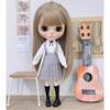 rakulifey Blythe doll outfit set: Long-sleeved shirt, skirt, school uniform, suitable for Neo Blythe and Obitsu 24 dolls, 3 colors (gray)