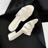 Temperament Versatile One-word Drag Thick Heel Outer Wear Wear Versatile Casual Soft Leather Woven Vacation Beach Cool Slippers Women's Summer