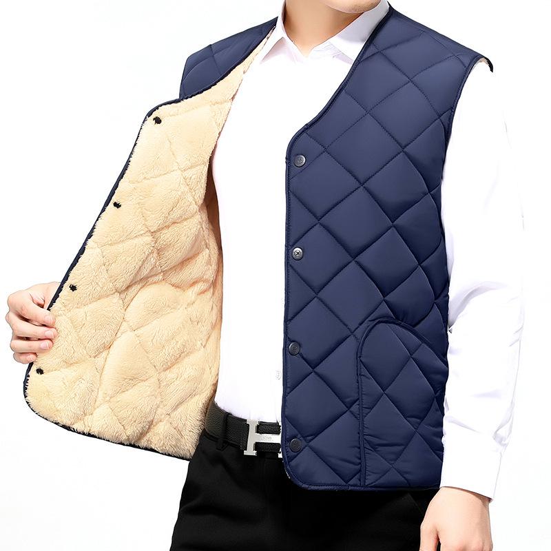 Men's Fleece-Lined Windproof Vest for Autumn & Winter - Ideal for Middle-Aged & Elderly
