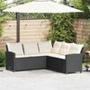 L Shaped Sofa with Cushions Black Poly Rattan