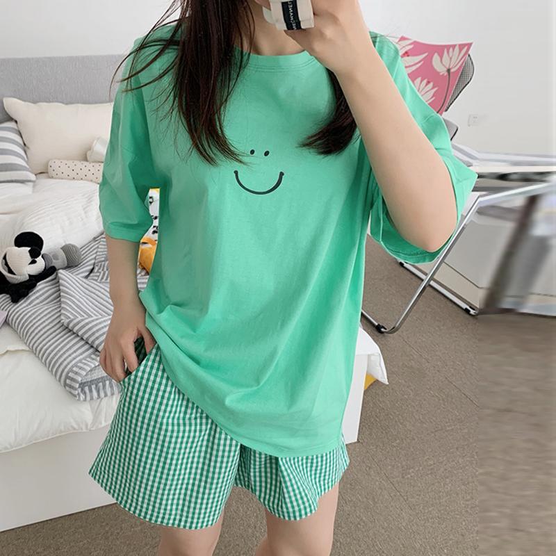 

ZANZEA Жіноча повсякденна вільна піжама з круглим вирізом і короткими рукавами L зелений