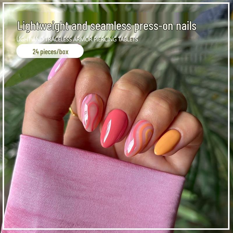 Colorful Striped Water Drop Fake Nail Tips for European & American Hot Girl Style