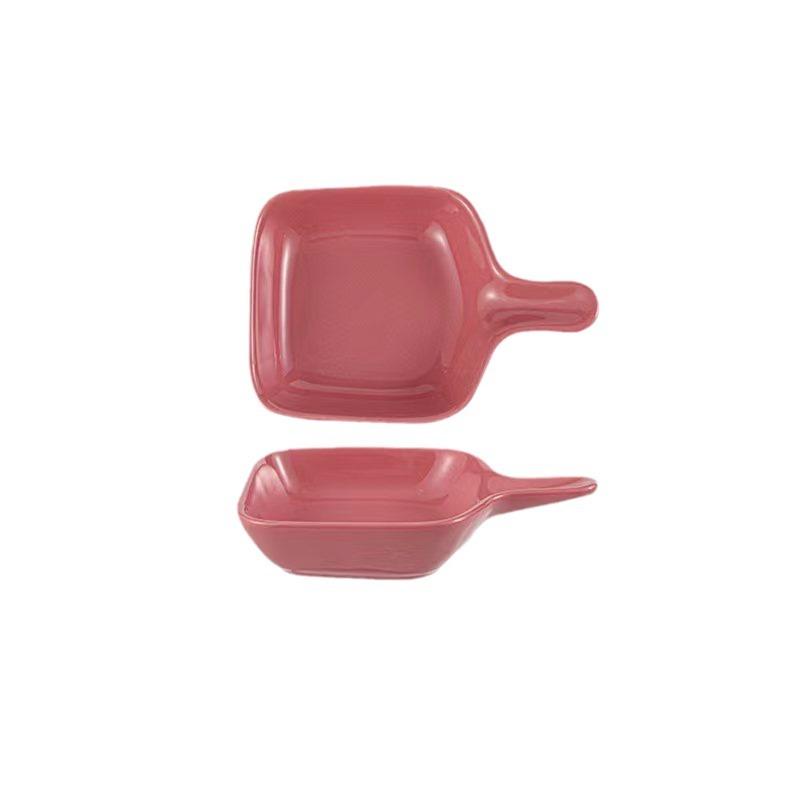 Ins Wind Ceramic Plate With Handle, Creative Household Small Plate, Hot Pot Seasoning Plate, Sauce Dipping Plate, Seasoning Plate