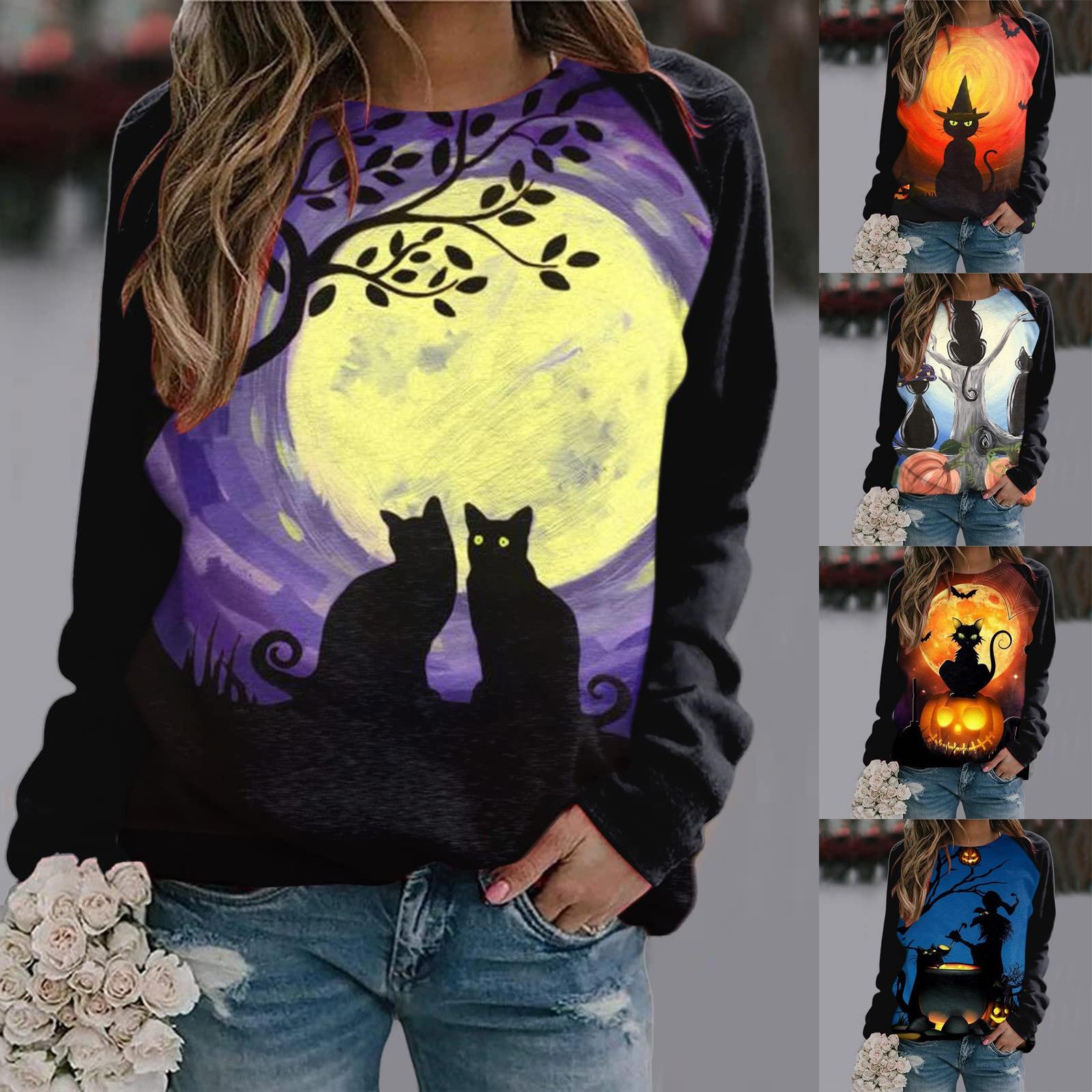 

Женский повседневный модный пуловер с круглым вырезом и длинным рукавом с принтом Хэллоуина 2022 года