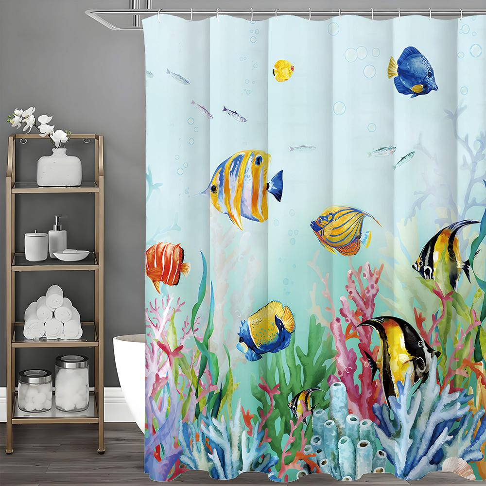 

Подводный мир Тропические рыбы Кораллы Морская трава Шторка для душа, Декоративная шторка для душа для ванной, Водонепроницаемая шторка для душа с 90*180cm