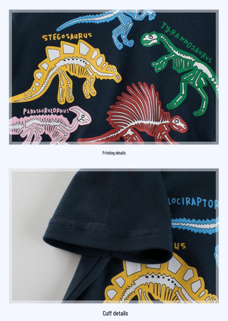 Korean-Style Kids Summer 2024 Dinosaur T-Shirt - Cartoon Design for Boys