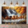 2D Flachbedrucktes Laufende Pferde Herbst Wasserfall Hintergrundtuch