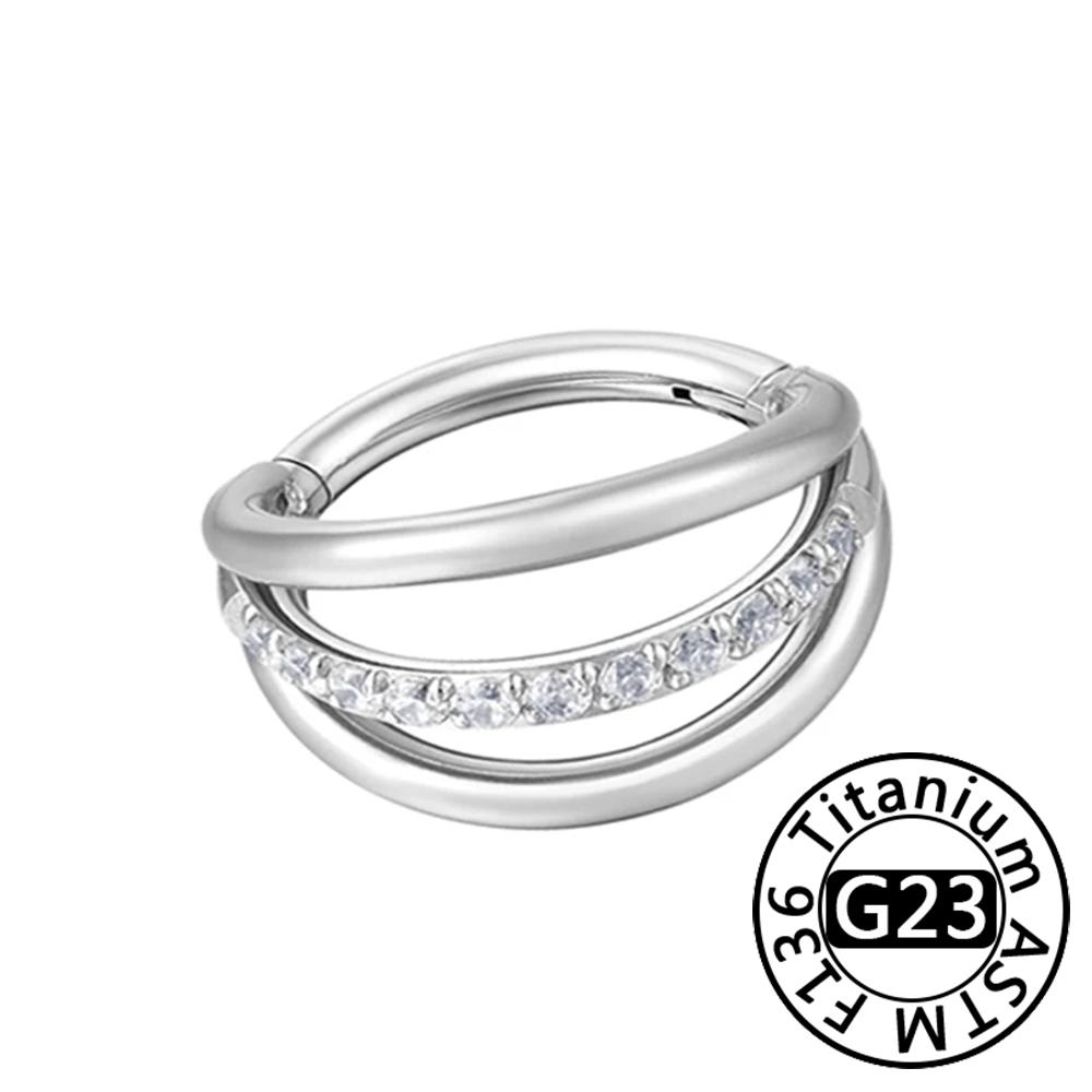 Anillo de Nariz Clicker de Titanio G23 Cartílago de Oreja Tragus Helix Daith Pendientes Redondos Aro CZ 16G Segmento con Bisagra Joyería para Piercing Corporal