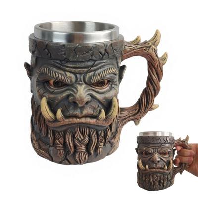 Kubek z Teksturą Kamienia i Kłami Żywica Stal Nierdzewna Filiżanka do Kawy z Gotyckim Wzorem Nowatorskie Naczynie do Picia Wody Piwa Herbaty Unikalny Prezent dla Fanów Fantasy Ciemnej Sztuki
