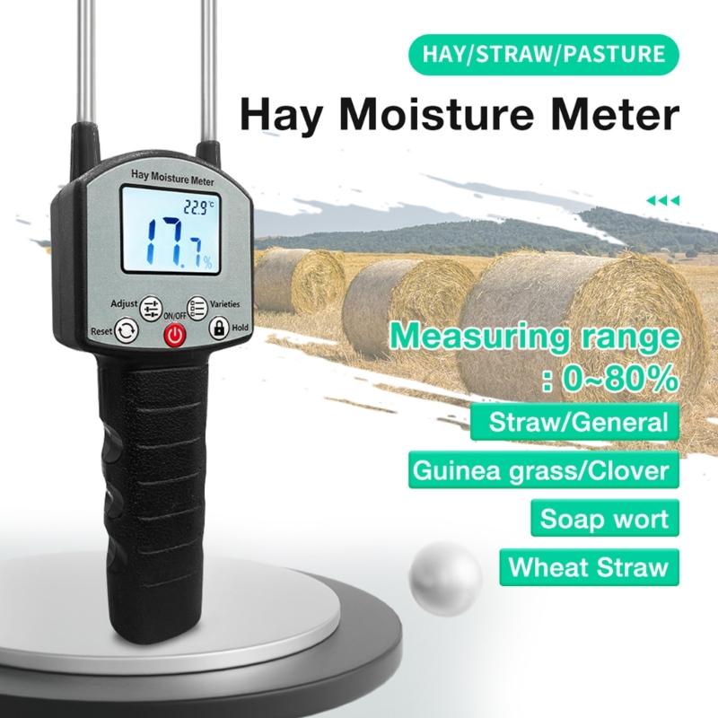 Double Probe Moisture Meter Digital Moisture Meter Portable Moisture Tester with Backlit for Forage Alfalfa Straw