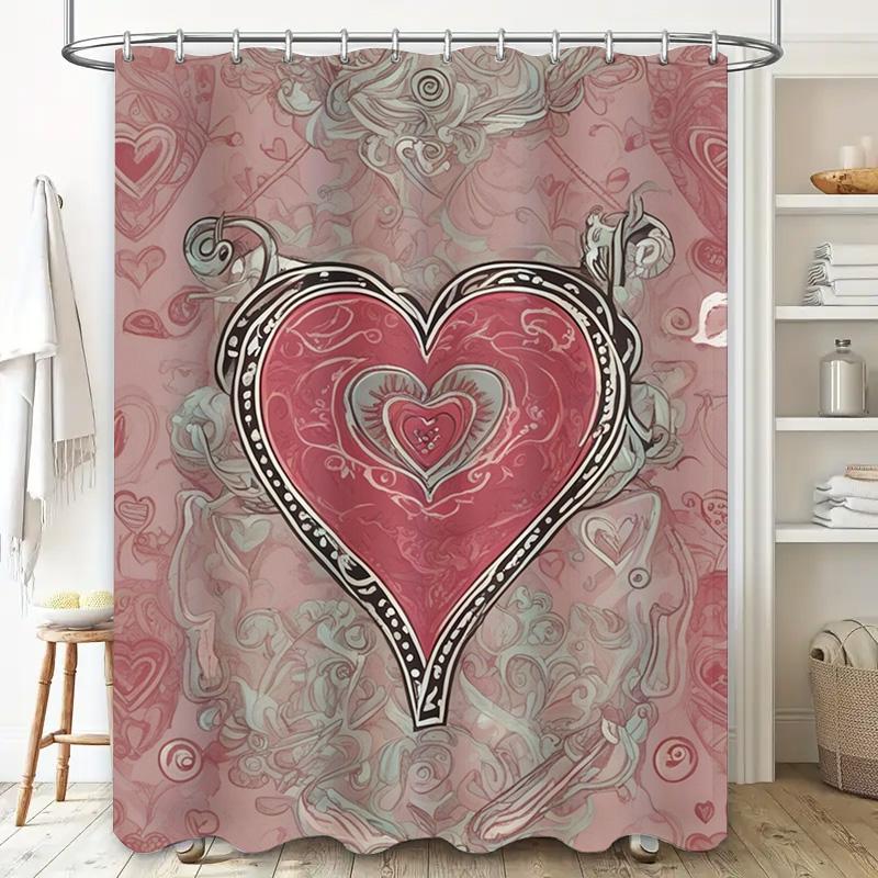 Tenda da Doccia Decorativa con Stampa a Cuori per Arredo Bagno
