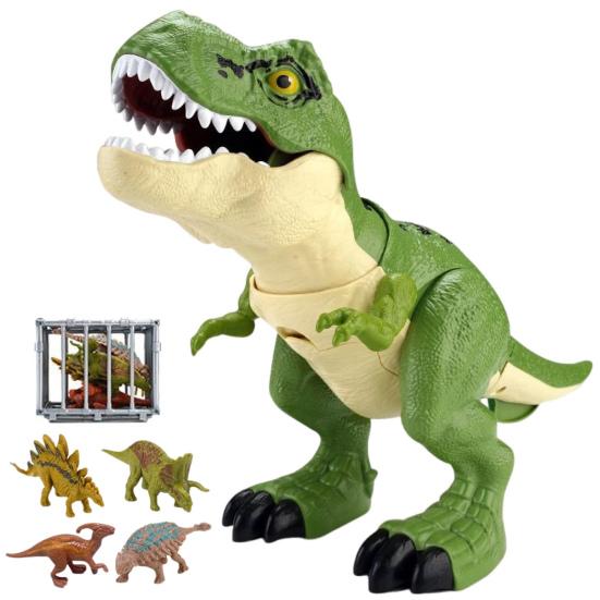 1 Set Swallowing Roaring Dinosaur Toy with Cage Movable Mouth Swing Tail Kids Tyrannosaurus Rex Action Figure Realistic Dino Model Toddlers Boys Girls зелёный