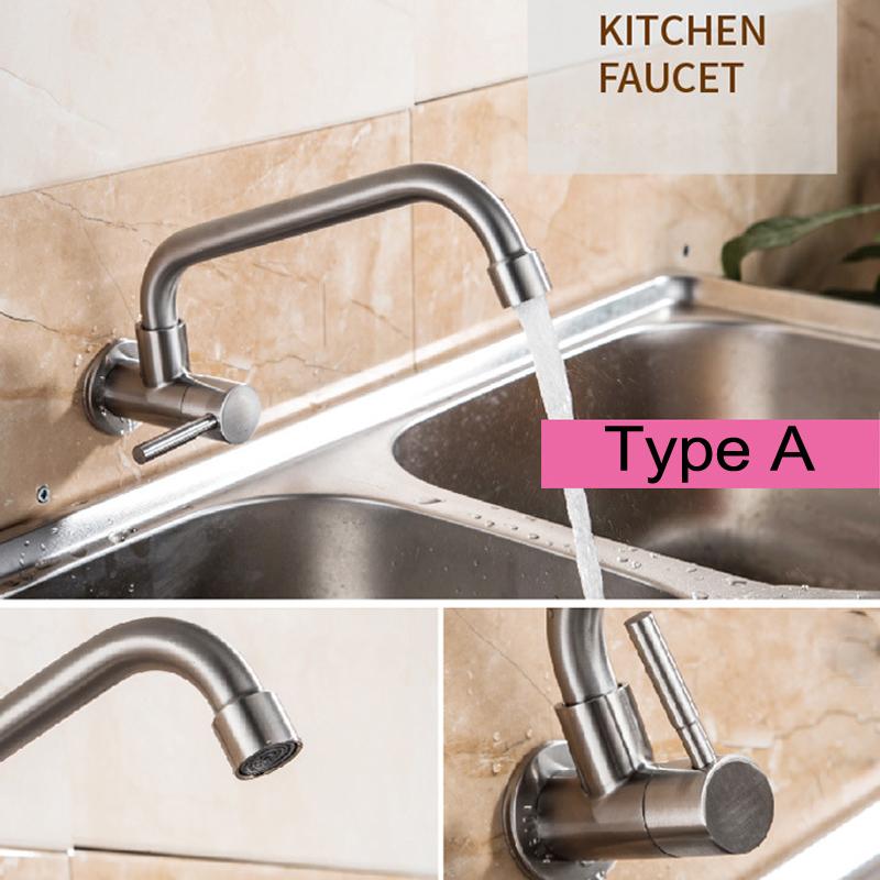 Baterie de bucătărie din oțel inoxidabil 304 Baterie pentru chiuvetă montată pe perete Baterie rotativă cu un singur orificiu Baterie cu apă rece Baterie pentru chiuvetă