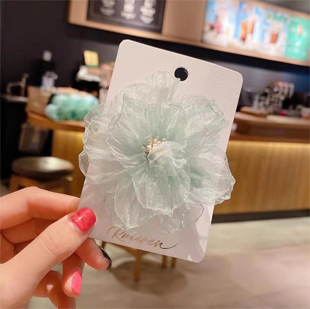 New Sweet Mesh Flower Hair Clip Women Girls Side Section Bangs Hairpin Seaside Vacation Photo Hair Accessories