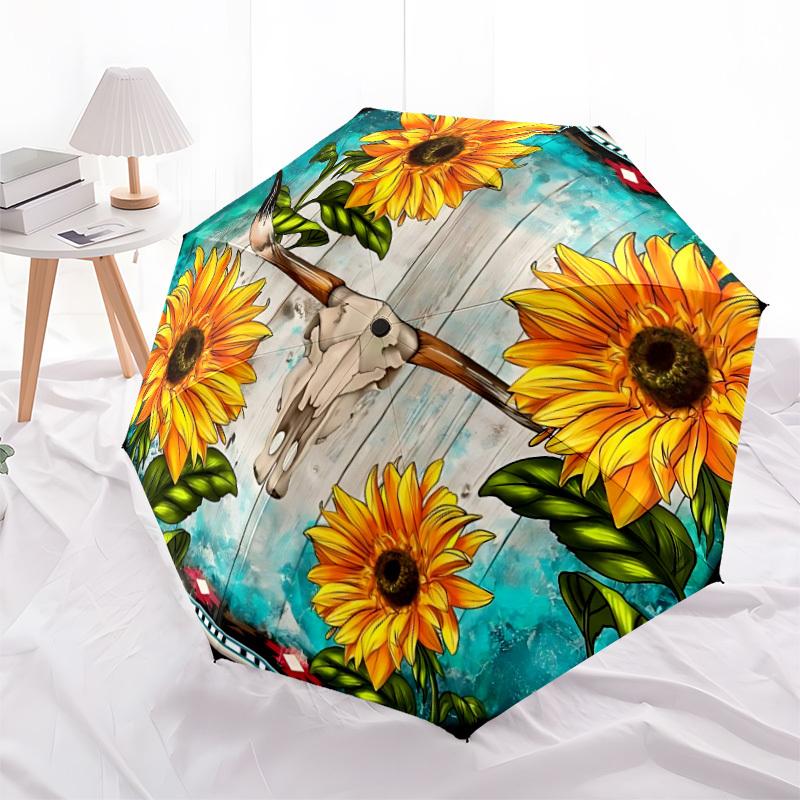 1pc Sunflower Skull Decorative Auto-Fold Umbrella with One-Touch Open/Close - 8 Reinforced Ribs for Windproof Stability, yy251118152