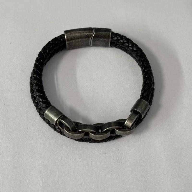 Creative Chain Men's Stainless Steel Leather Bracelet Fashion Trendy Men's Leather Rope Bracelet Cross-border E-commerce Jewelry