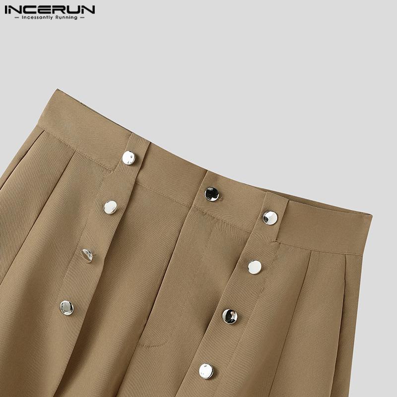 INCERUN Pánské dlouhé kalhoty na zip s vysokým pasem, dvouvrstvé, jednobarevné, ležérní