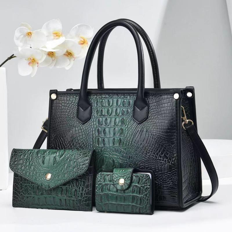 Three Piece Set, Mother Bag, Shiny Leather, Crocodile Pattern, Korean Version, Simple New Style Bag, Crossbody Bag, Big Bag, Women's Handbag