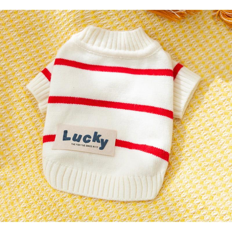 Pet Dog Sweater Striped Knit Cardigan Lightweight Warm Pullover Teddy Bichon Two-Legged Outfit