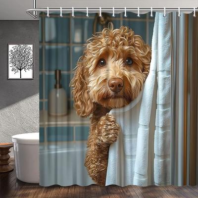 Perdea de duș amuzantă cu câini, câini drăguți în cadă, bulă, fermă, animal, pentru iubitor de animale de companie, cățeluș adorabil, decor baie, țesătură poliester