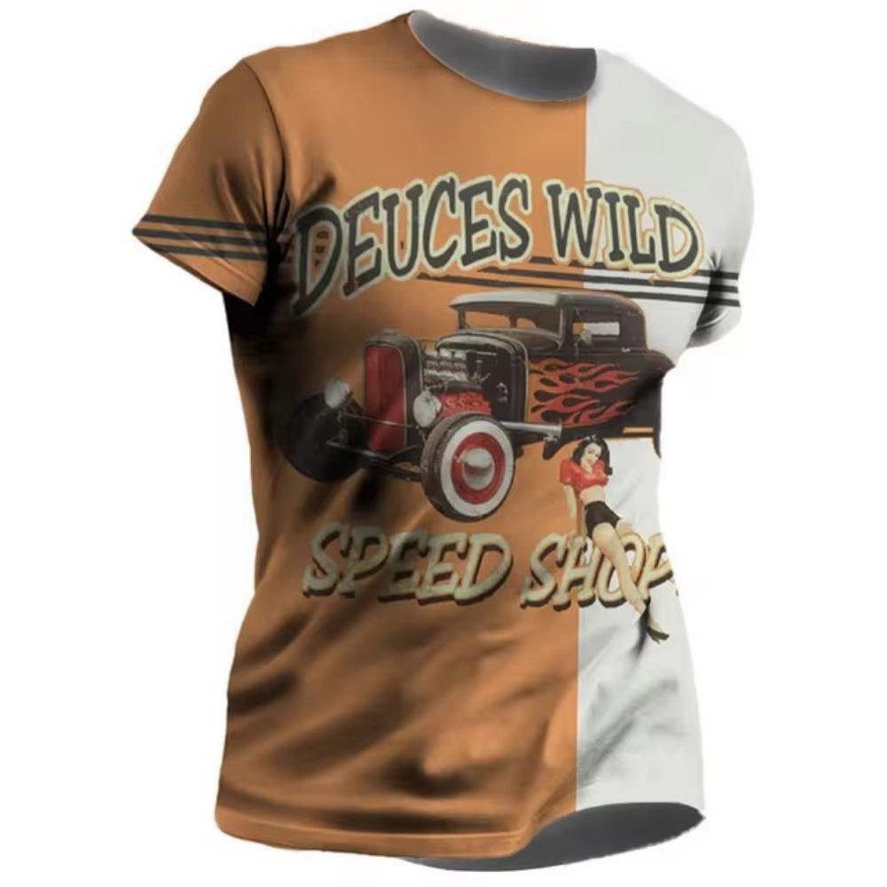 

Мужская повседневная и удобная футболка с круглым вырезом и короткими рукавами с 3D цифровой печатью в стиле ретро-автомобилей XS