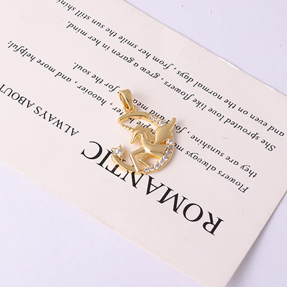 Two-Color Electroplated Moon Pegasus Pendant for Women - Sweet Fairy-Inspired Collarbone Chain