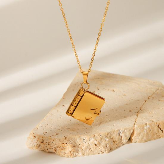 Titanium Steel Book Necklace Openable Mini Book Pendant Necklace Love Book Charm Necklace Jewelry Gift for Her