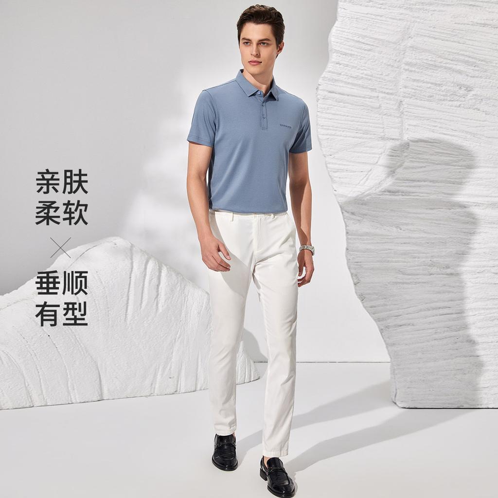Cool Liquid Ammonia 100% Cotton Polo Shirt Men's Short-sleeved Casual Solid Color Skin Friendly and Easy To Maintain T-shirt