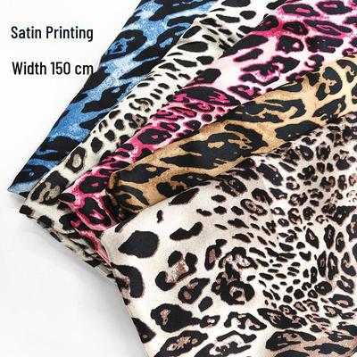 Leopard Print Satin Imitation Silk Fabric for Clothing, Lining, Headbands, and Bags