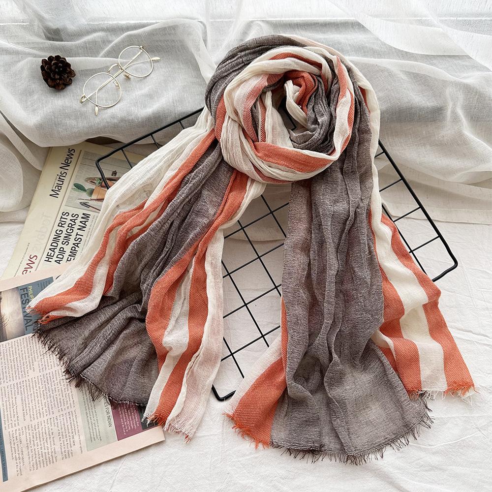 Women's Scarf Autumn and Winter Cotton Striped Warm Scarf New Yarn Dyed Versatile Scarf Thin
