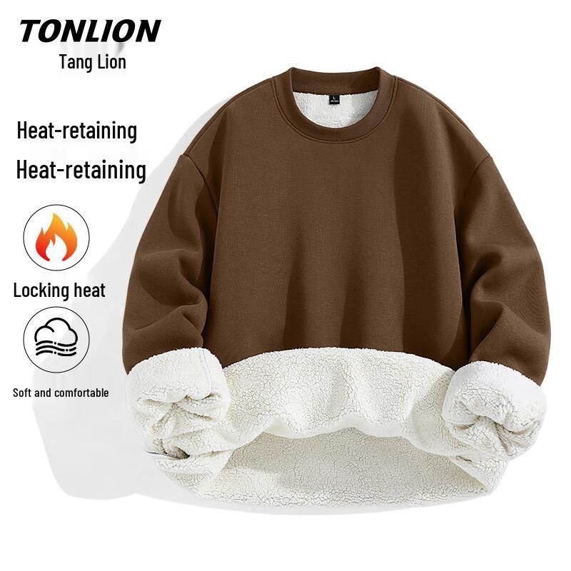 TonLion Men's Fleece-Lined Crew Neck Sweatshirt