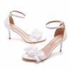 Quality Women Sandals Female Rhinestone PU 7CM Thin Heels Buckle Strap Bridal Wedding Shoes Women's Shoes Dress White Fashion