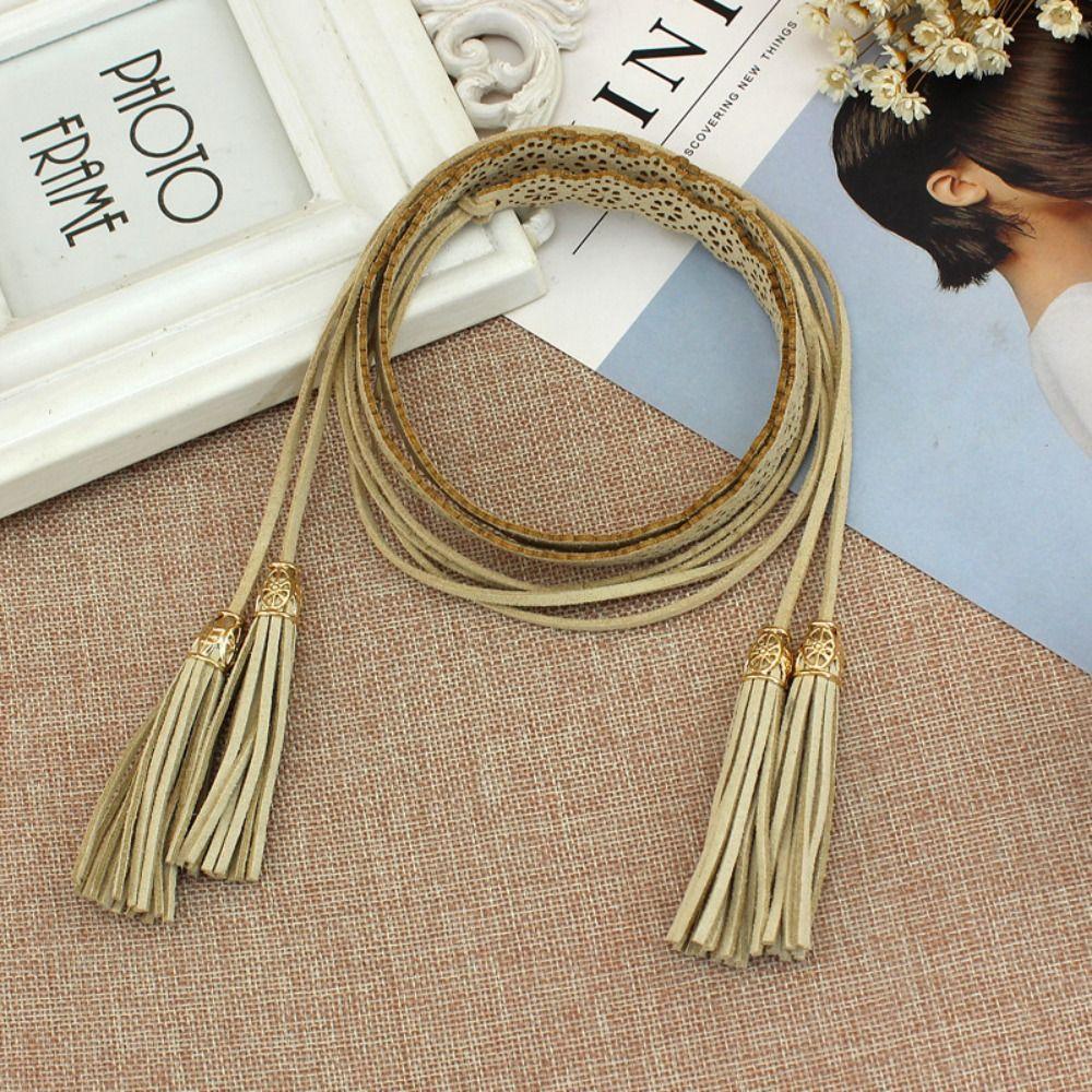 Ethnic Style Braided Tassel Belt Solid Color Women Waist Chain Fashion Hollow Belt