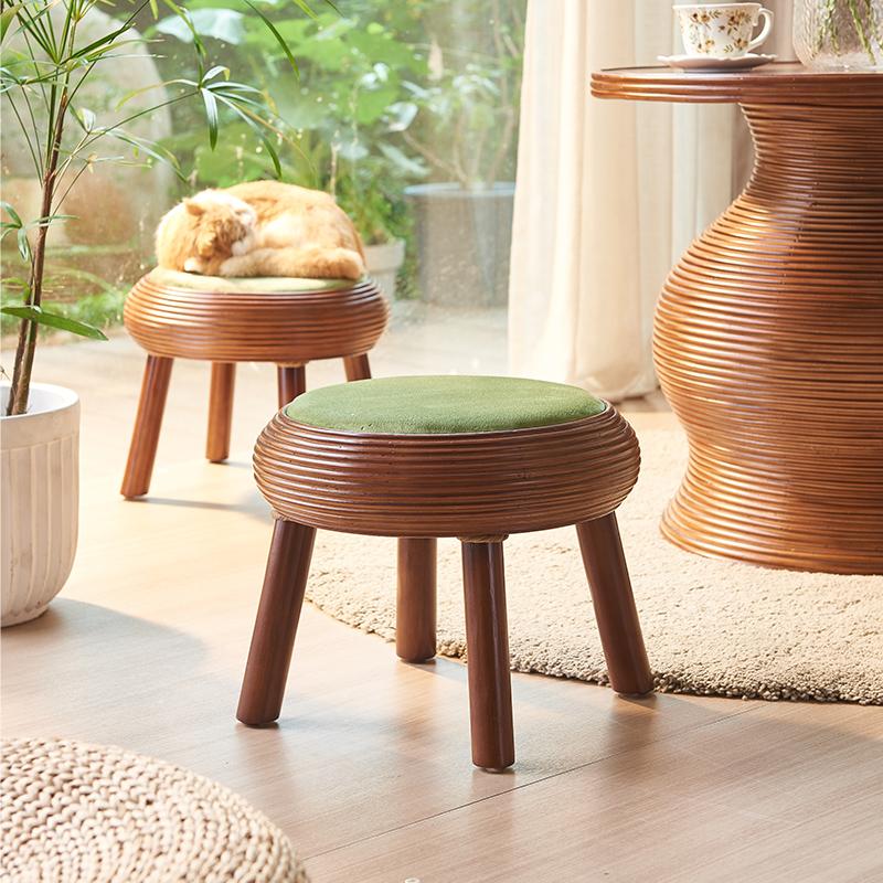 White Wood Tatami Coffee Table Stable Balcony Small desk Natural Rattan Soft-Padded Stool Chinese Style Round Window Seat