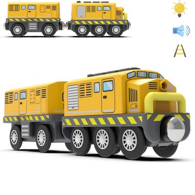 TOPLIVING Wooden Train Track Accessories Battery-Operated Locomotive with Magnetic Connection Compatible with Thomas, Brio, and Chuggington