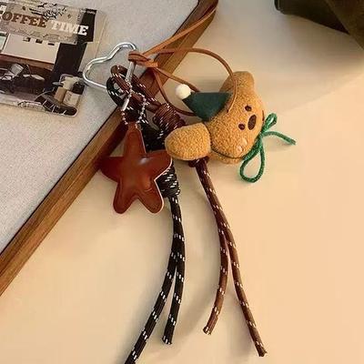 1Pcs Cartoon Plush Bow Love Pendant Keychains For Women Y2K Bag Hanging Jewelry Gift Decoration Accessories