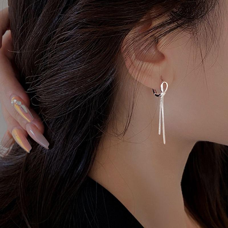 Fashionable And Creative Silver Color Knotted Earrings Suitable For Men And Women Simple Tassel Chain Earrings Daily Jewelry Gifts