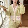 Women Thickened Warm Flannel Cardigan Pajamas V-Neck Comfortable Floral Homewear Soft Loose Loungewear Maternity Easier To Wear
